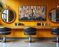 Vibrant african american wall art featuring a striking abstract design in bold colors on canvas.
