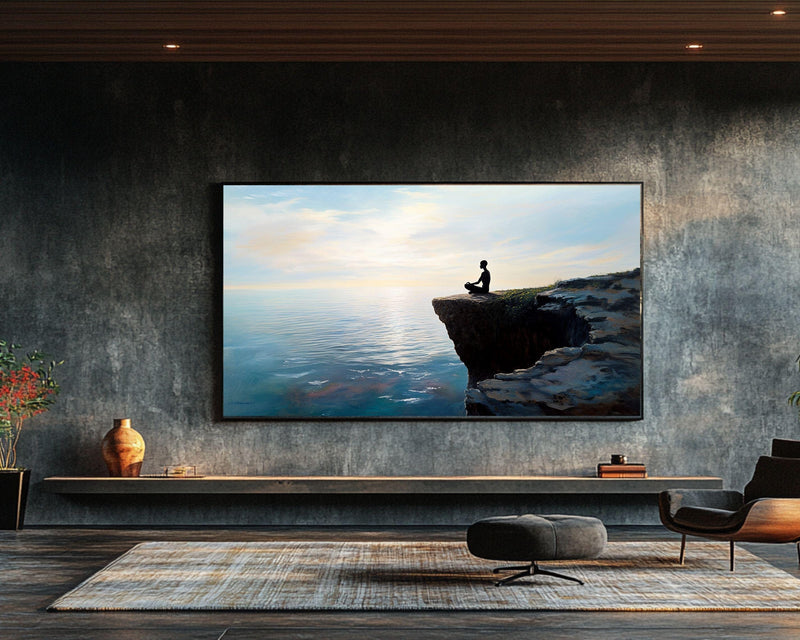 Meditative Figure Ocean Sunset African American Wall Art Canvas