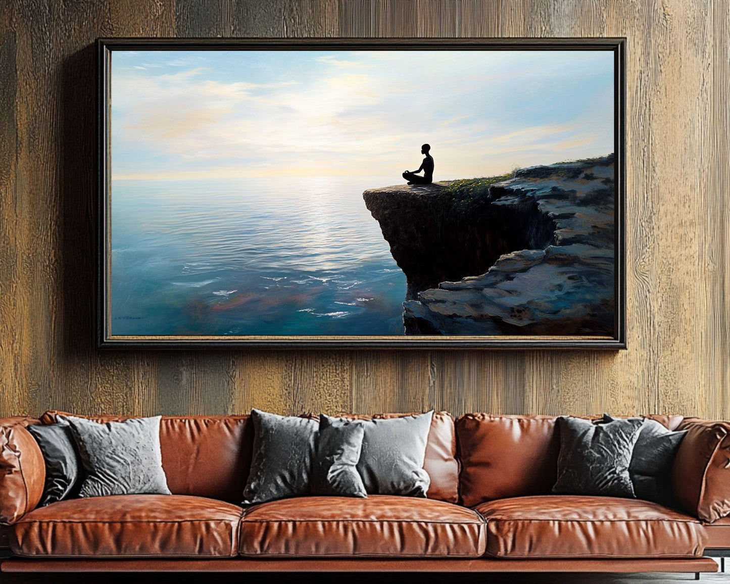 Serene Meditation Canvas Art - Ocean Cliff Wall Decor for Bedroom or Office - Peaceful Gift Idea