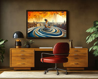 Vibrant abstract african american wall art showcasing bold colors and dynamic shapes on canvas.