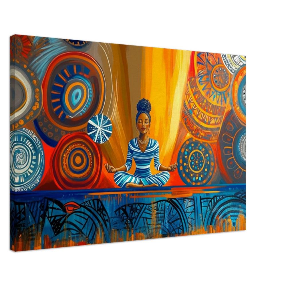 Meditative Black Woman canvas art, a beautiful piece of African American wall art capturing serenity and grace.