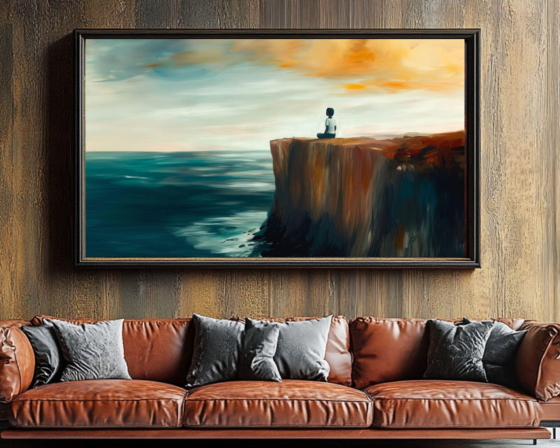 Meditating by Ocean Sunset African American Wall Art Canvas
