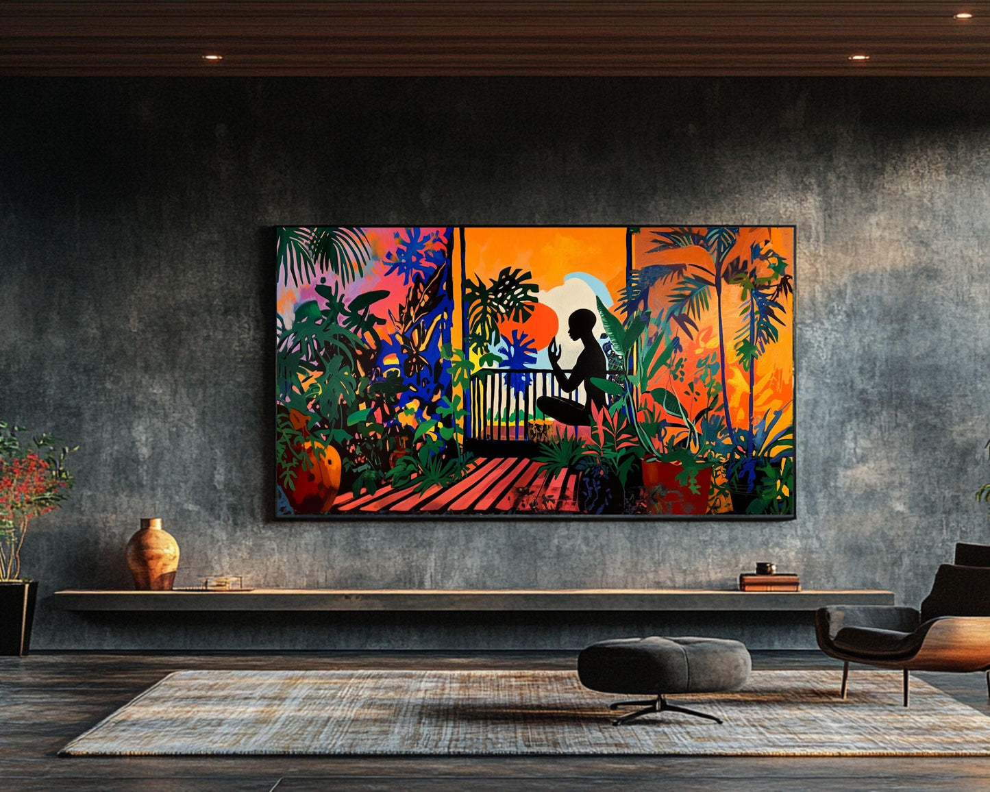 Black Man Meditation Art - Tropical Canvas Print for Living Room or Yoga Studio - Afrocentric Gift