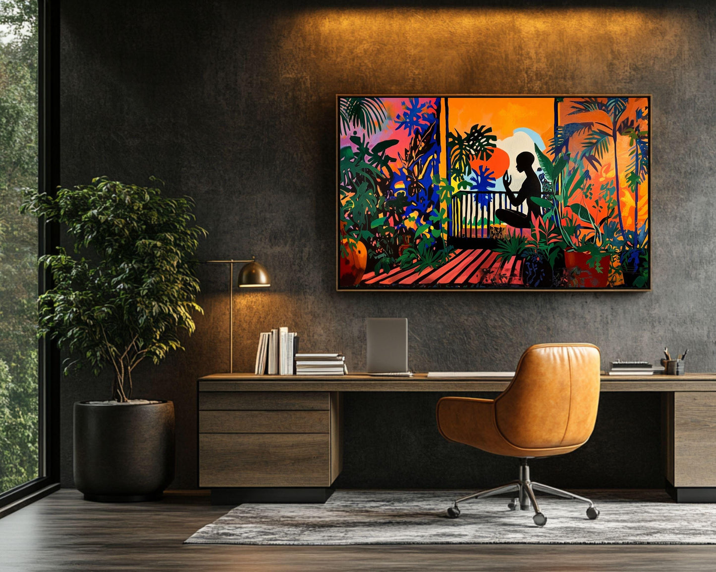 Black Man Meditation Art - Tropical Canvas Print for Living Room or Yoga Studio - Afrocentric Gift