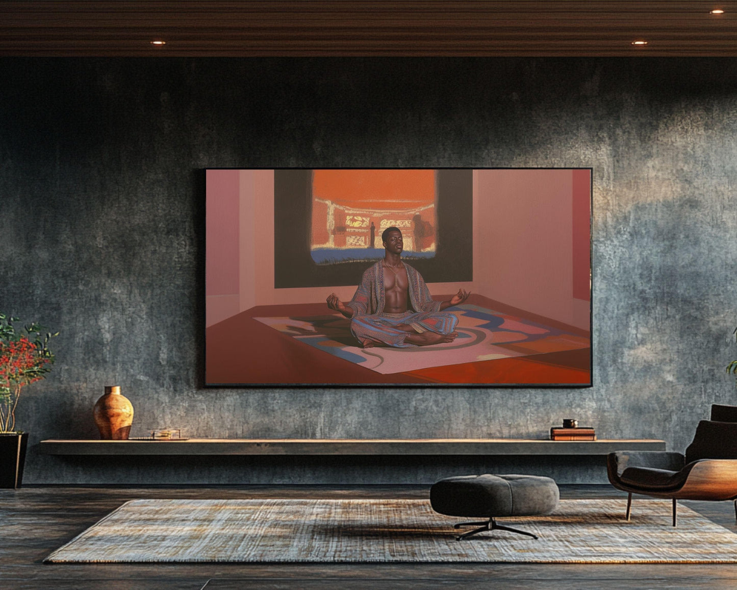 Black Man Meditation Art - Modern Canvas Print for Living Room or Yoga Studio - Afrocentric Gift