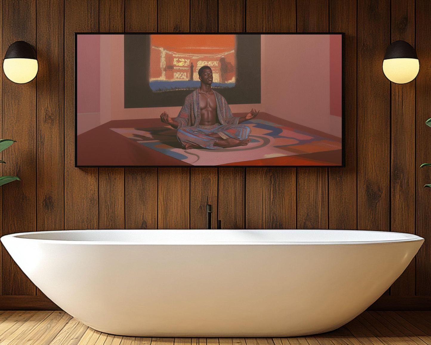 Black Man Meditation Art - Modern Canvas Print for Living Room or Yoga Studio - Afrocentric Gift