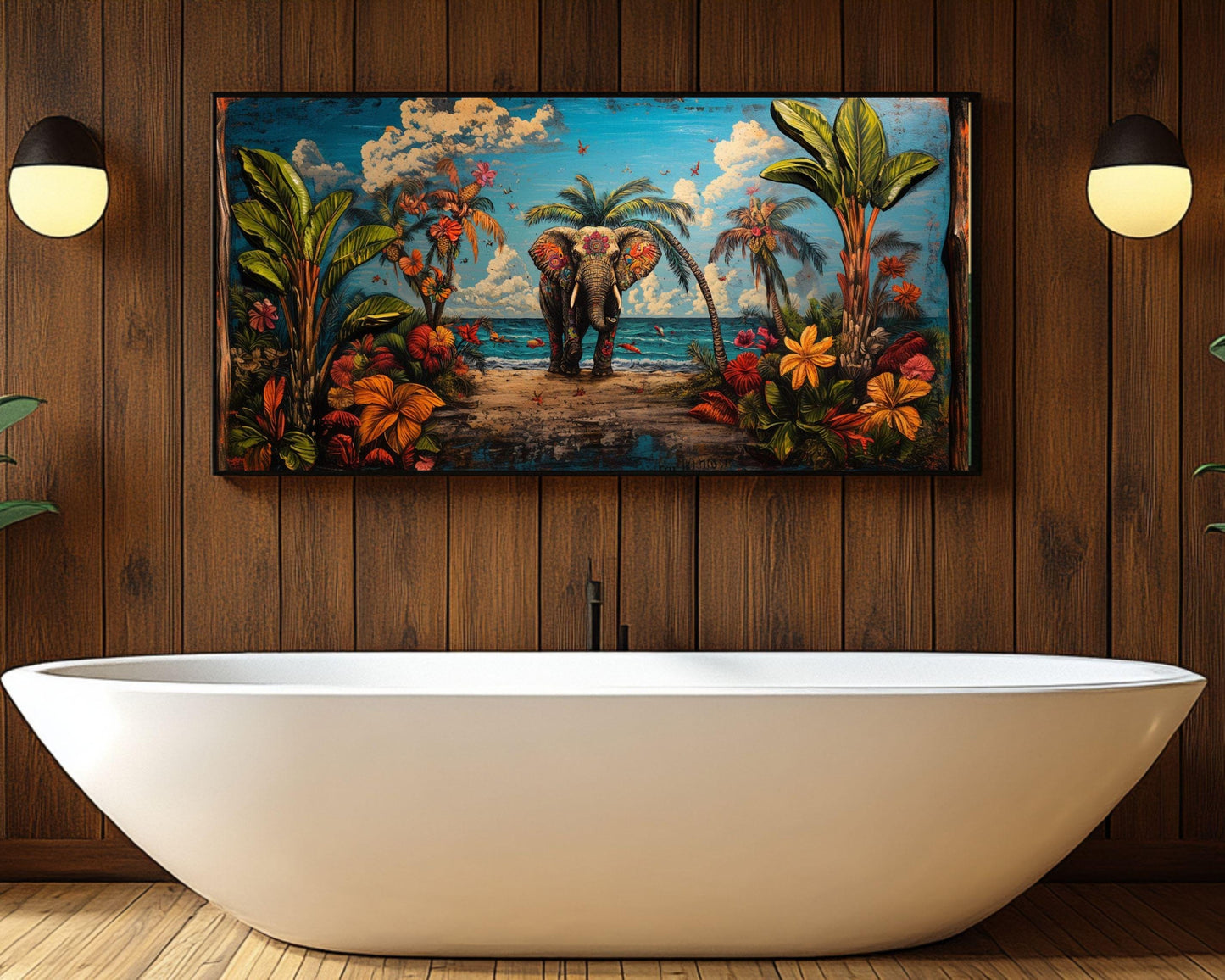 Empowering Caribbean Elephant Art - Unframed Canvas Wall Decor