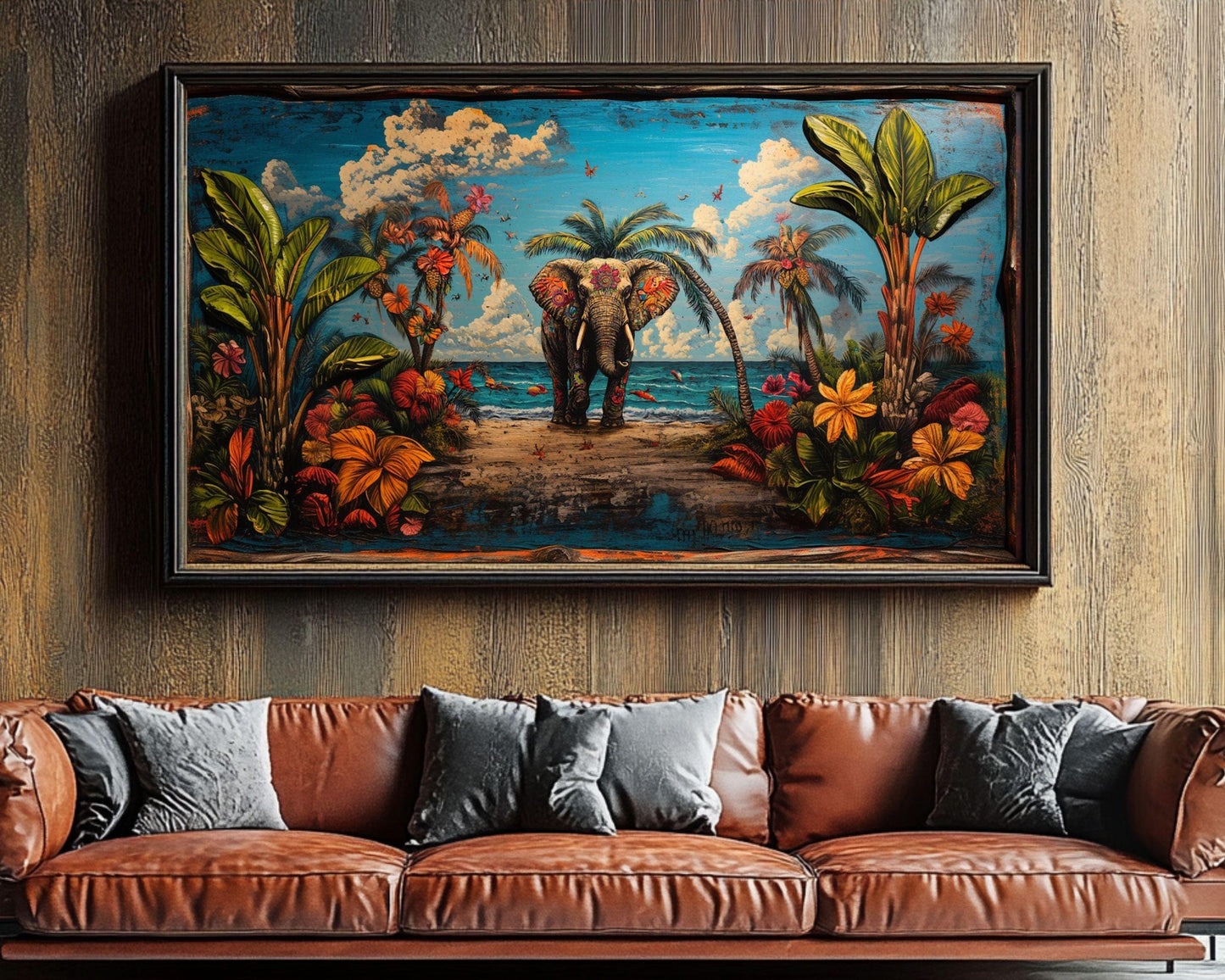 Empowering Caribbean Elephant Art - Unframed Canvas Wall Decor