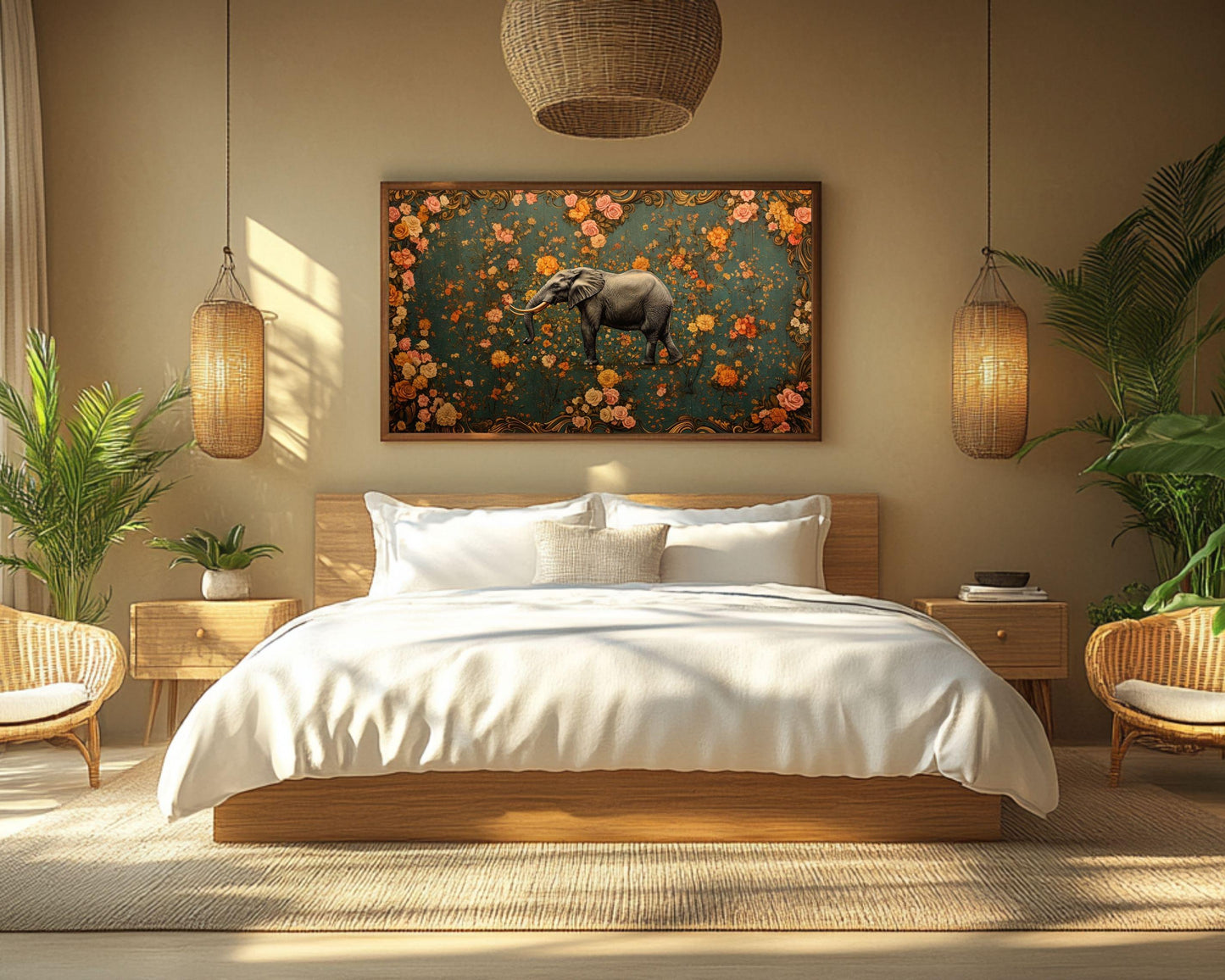 Elegant Elephant Canvas Art - Floral Wall Decor for Modern Homes