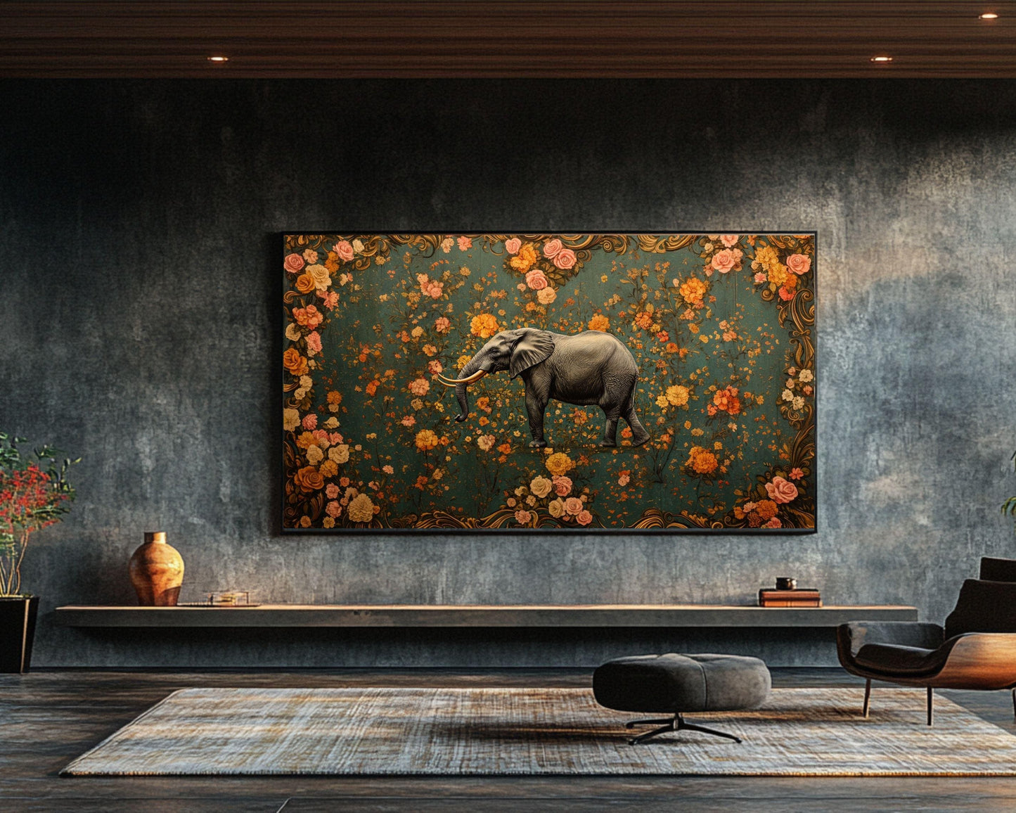 Elegant Elephant Canvas Art - Floral Wall Decor for Modern Homes