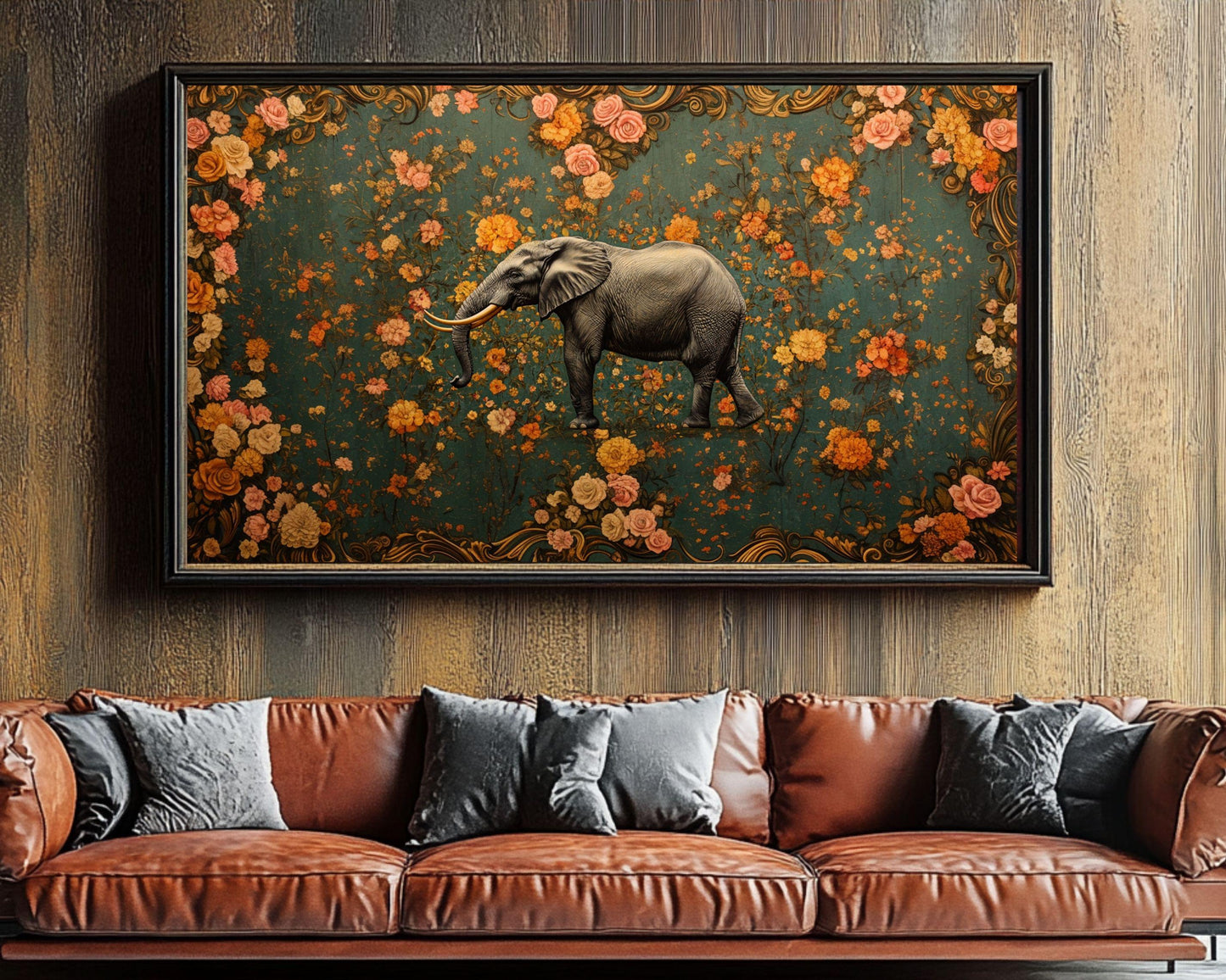 Elegant Elephant Canvas Art - Floral Wall Decor for Modern Homes