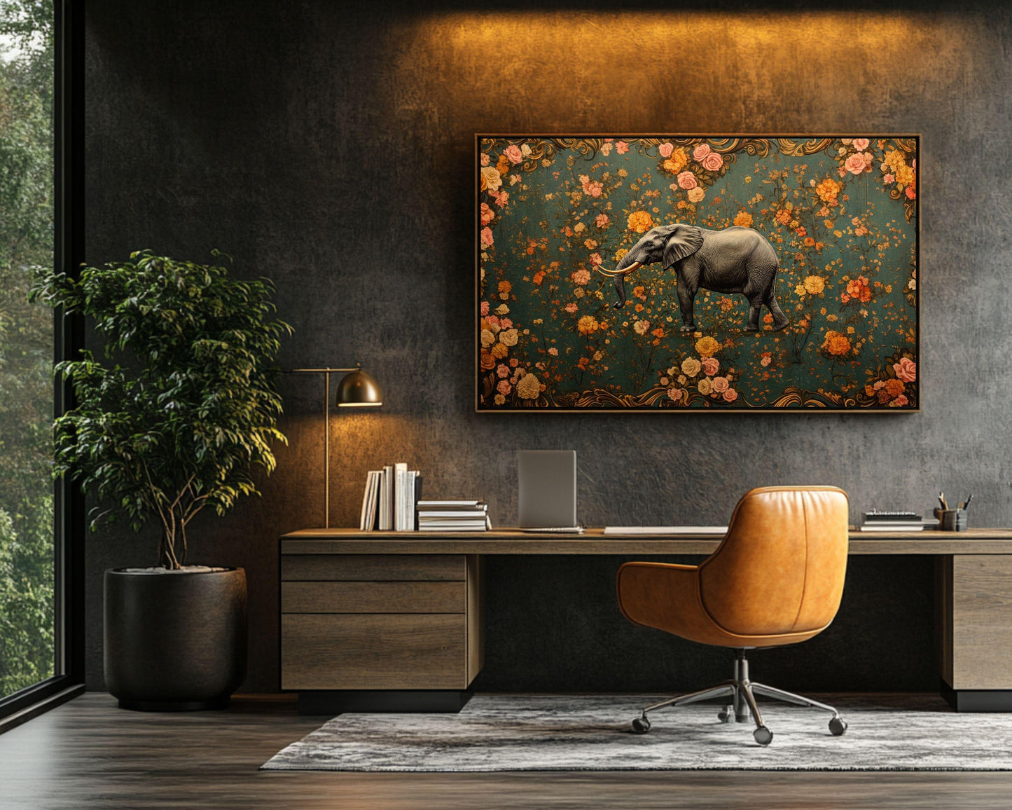 Elegant Elephant Canvas Art - Floral Wall Decor for Modern Homes