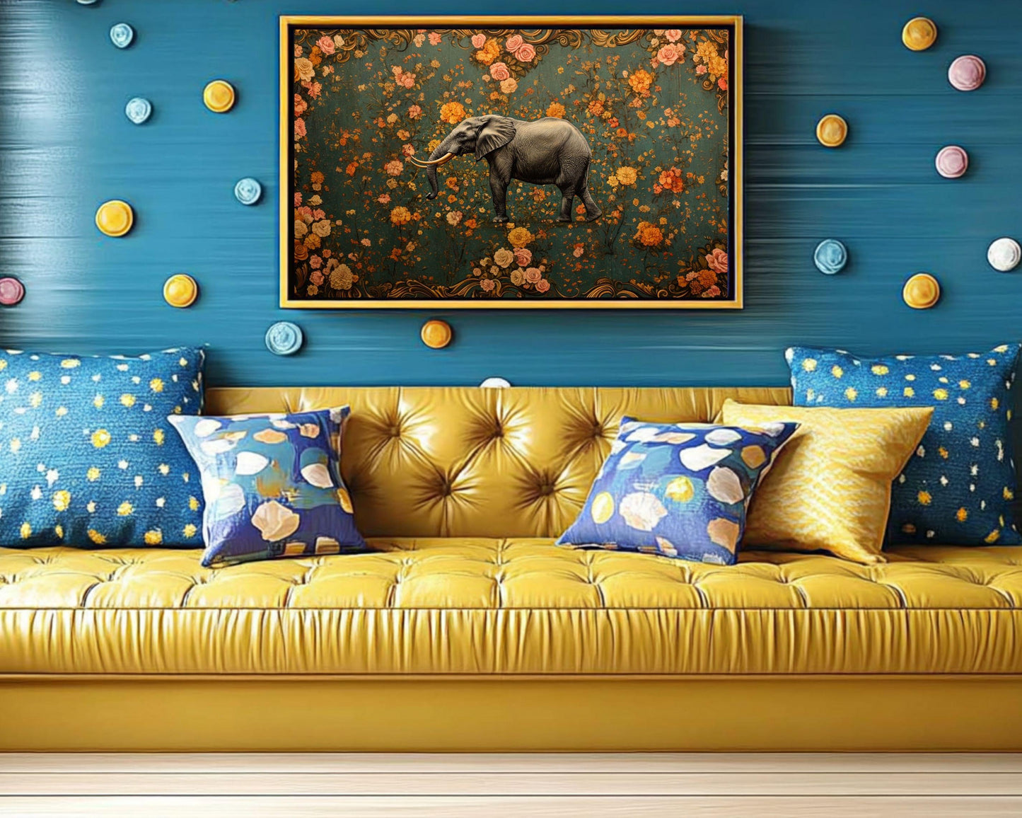 Elegant Elephant Canvas Art - Floral Wall Decor for Modern Homes