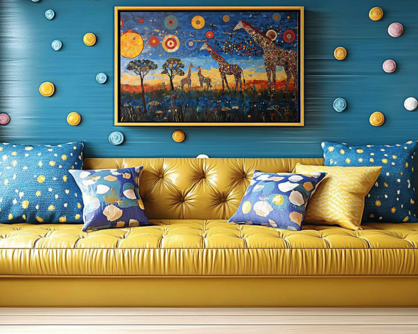 Colorful Giraffe Family Canvas Art - African-Inspired Wall Decor