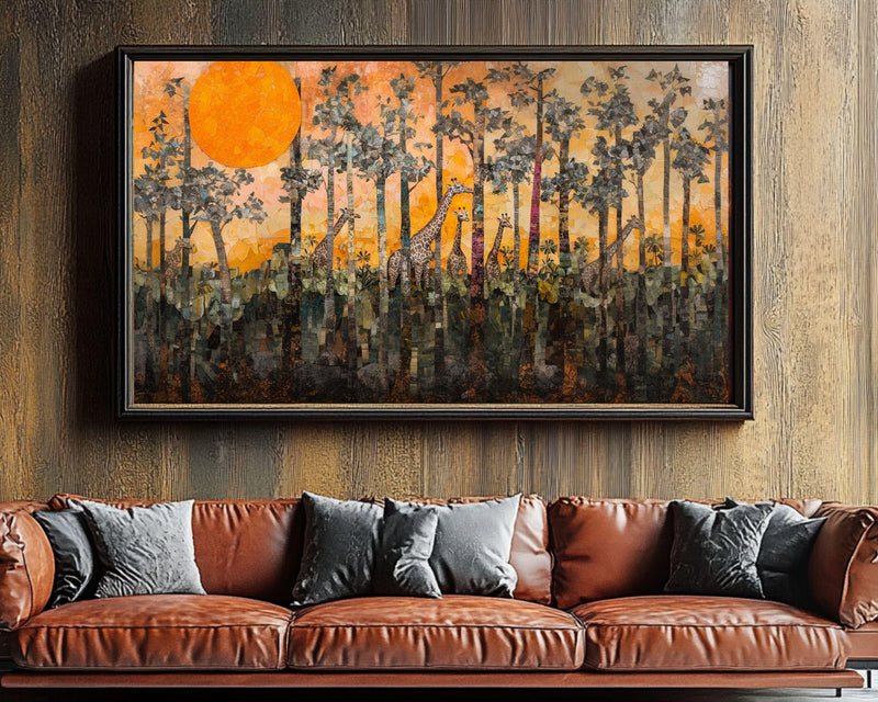 Giraffe Forest Canvas Black Art African American Wall Decor