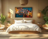 Vibrant abstract African American wall art featuring bold colors and shapes, perfect for modern decor.