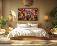Vibrant abstract african american wall art featuring bold colors and dynamic shapes, perfect for modern home decor.