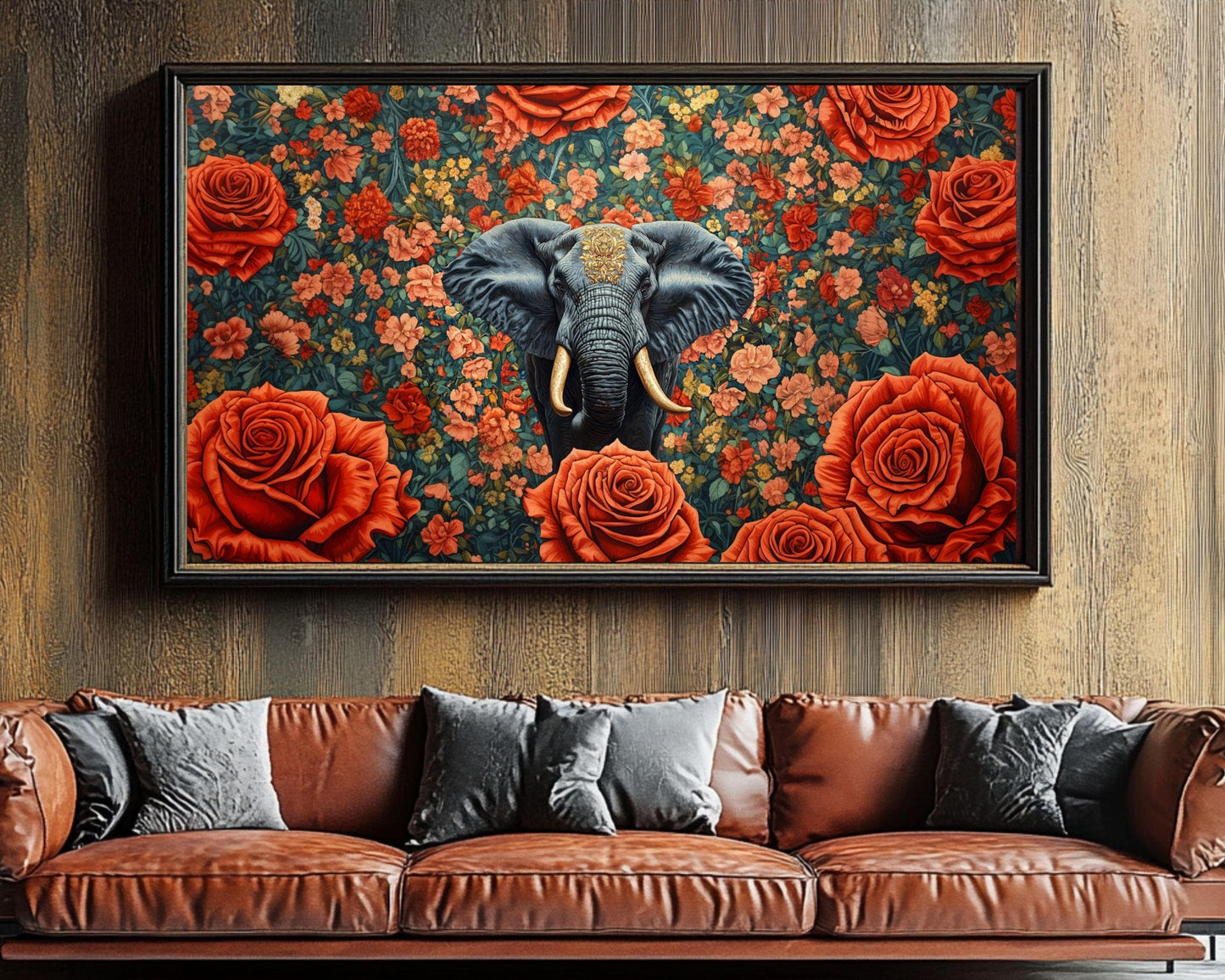 Elephant Canvas Art with Floral Background – Empowering African-Inspired Wall Decor