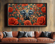 Close-up of African Elephant Floral Black African American canvas print detail