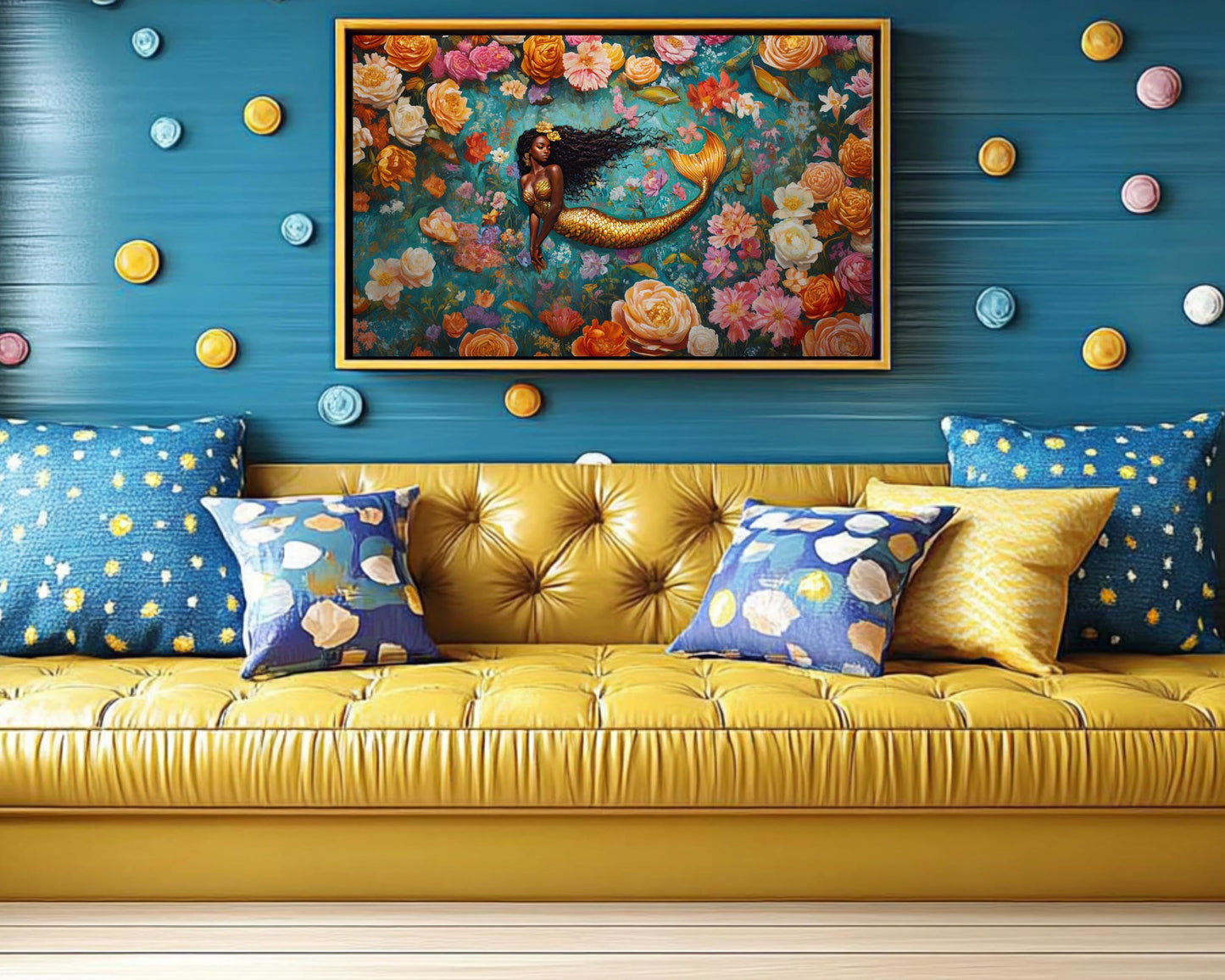 Royal Mermaid Canvas Art – Vibrant Floral Fantasy Wall Decor