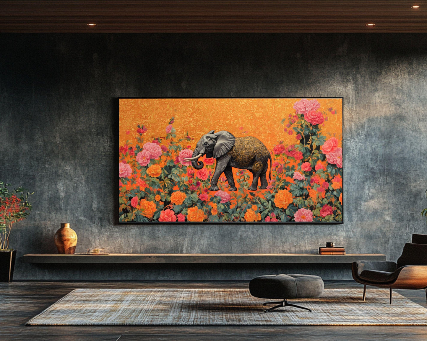 Majestic Elephant Canvas Art – Vibrant Floral Jungle Wall Decor