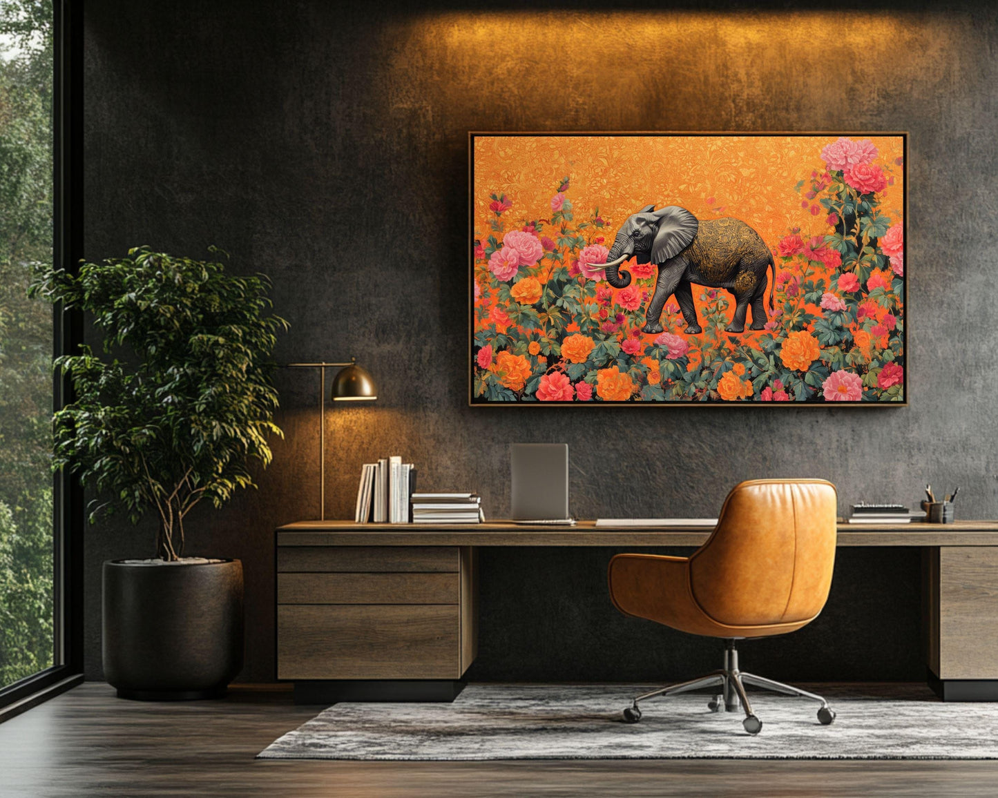 Majestic Elephant Canvas Art – Vibrant Floral Jungle Wall Decor