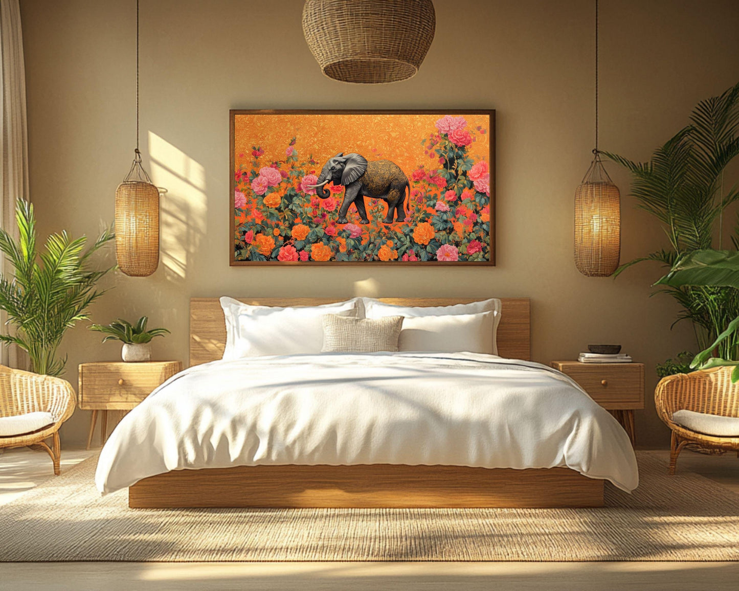 Majestic Elephant Canvas Art – Vibrant Floral Jungle Wall Decor