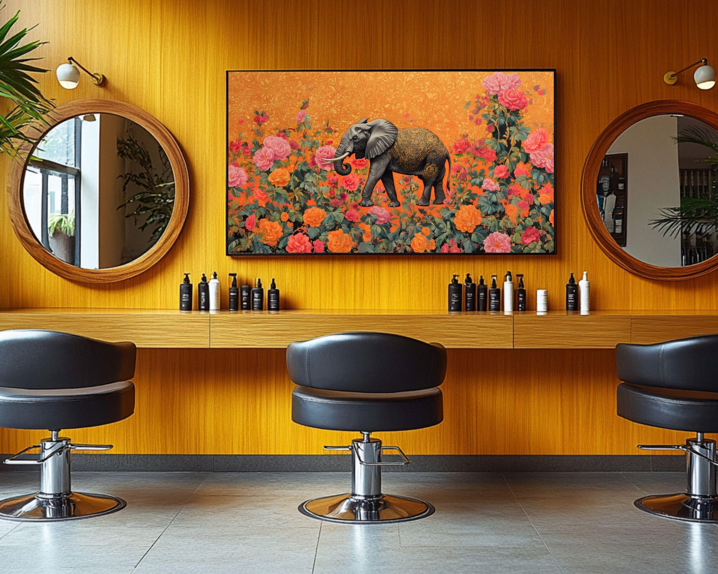 Majestic Elephant Canvas Art – Vibrant Floral Jungle Wall Decor