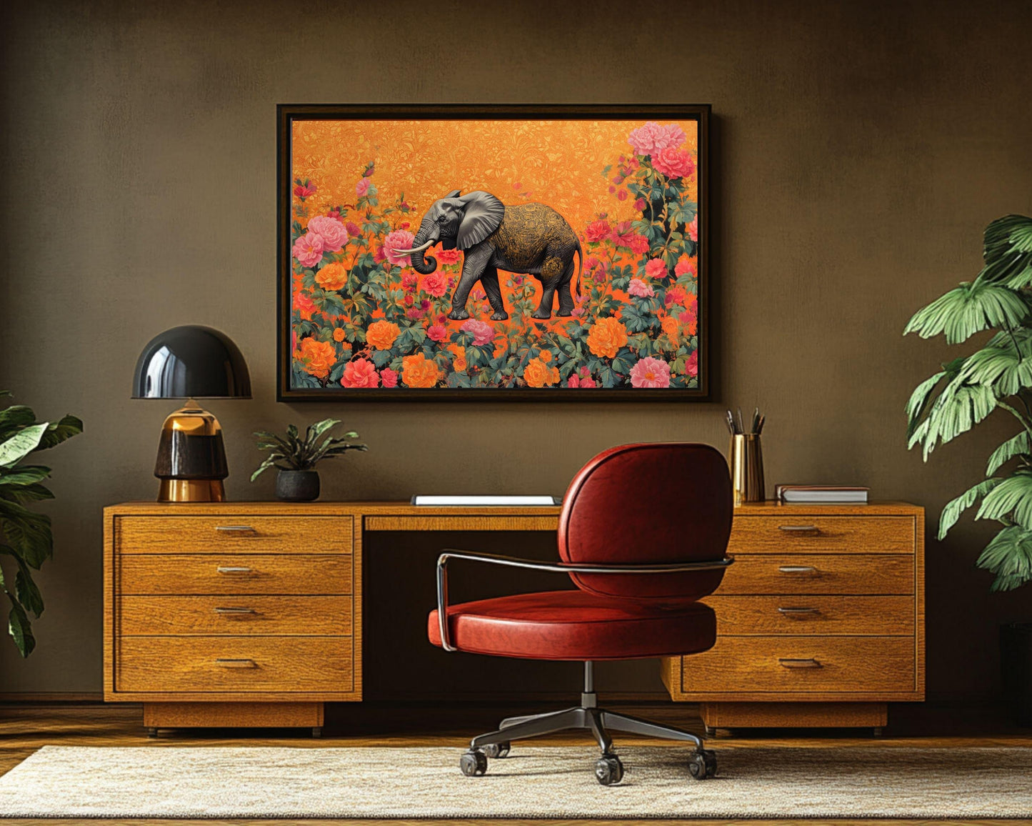 Majestic Elephant Canvas Art – Vibrant Floral Jungle Wall Decor