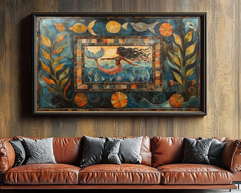 Ocean Mermaid Black Art African American Wall Art Canvas