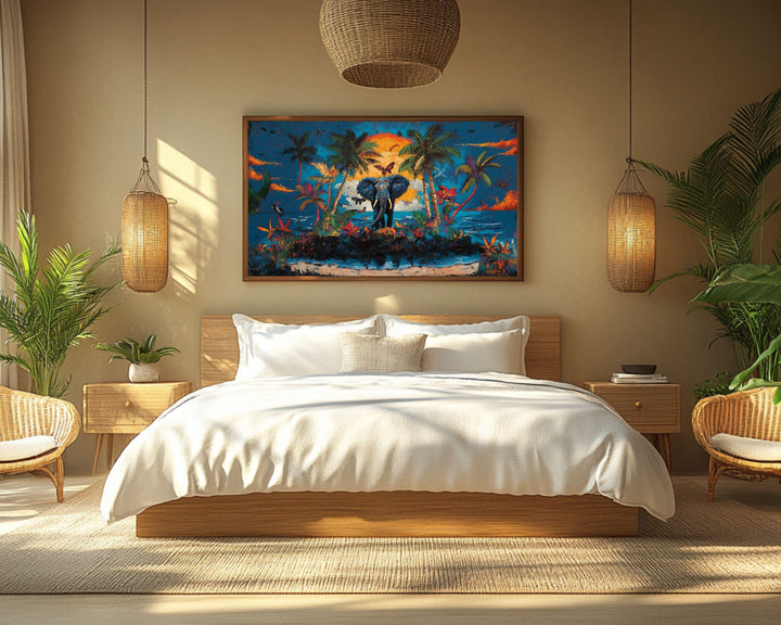 Elephant Tropical Sunset Black Art African American Wall Art Canvas