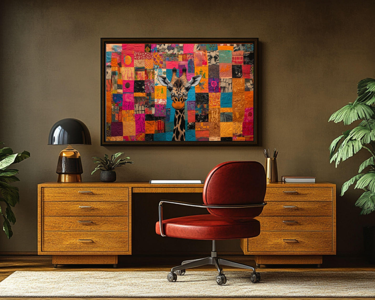 Patchwork Giraffe Art | Vibrant Quilt-Inspired Canvas Print