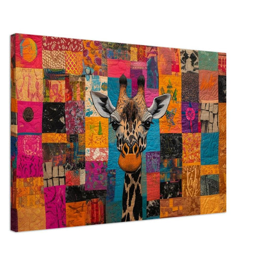 Patchwork Giraffe Art | Vibrant Quilt-Inspired Canvas Print