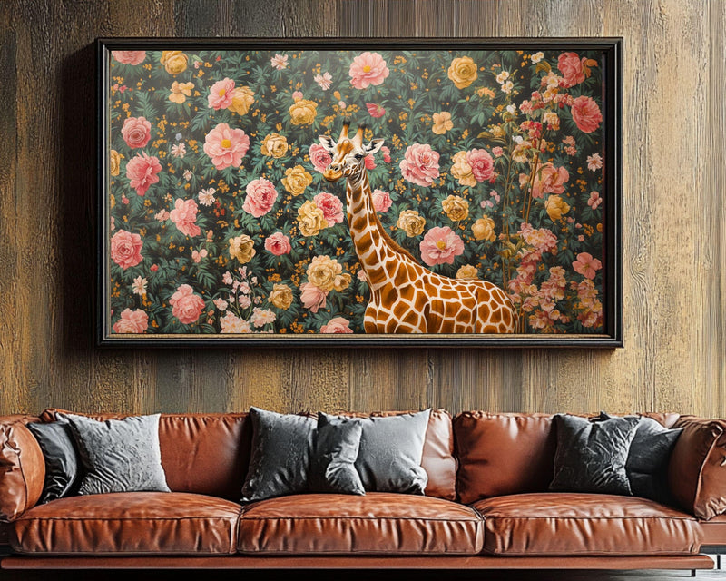 Giraffe Portrait Black Art African American Wall Art Floral Canvas