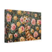 Giraffe portrait in vibrant colors, showcasing African American wall art with floral elements on canvas.