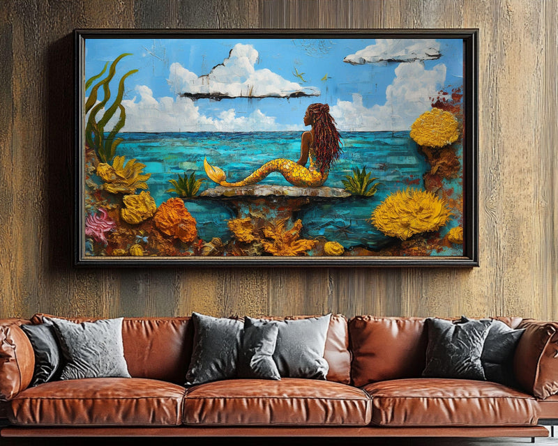 Rastafarian Mermaid Black Art Afrocentric Wall Canvas Print