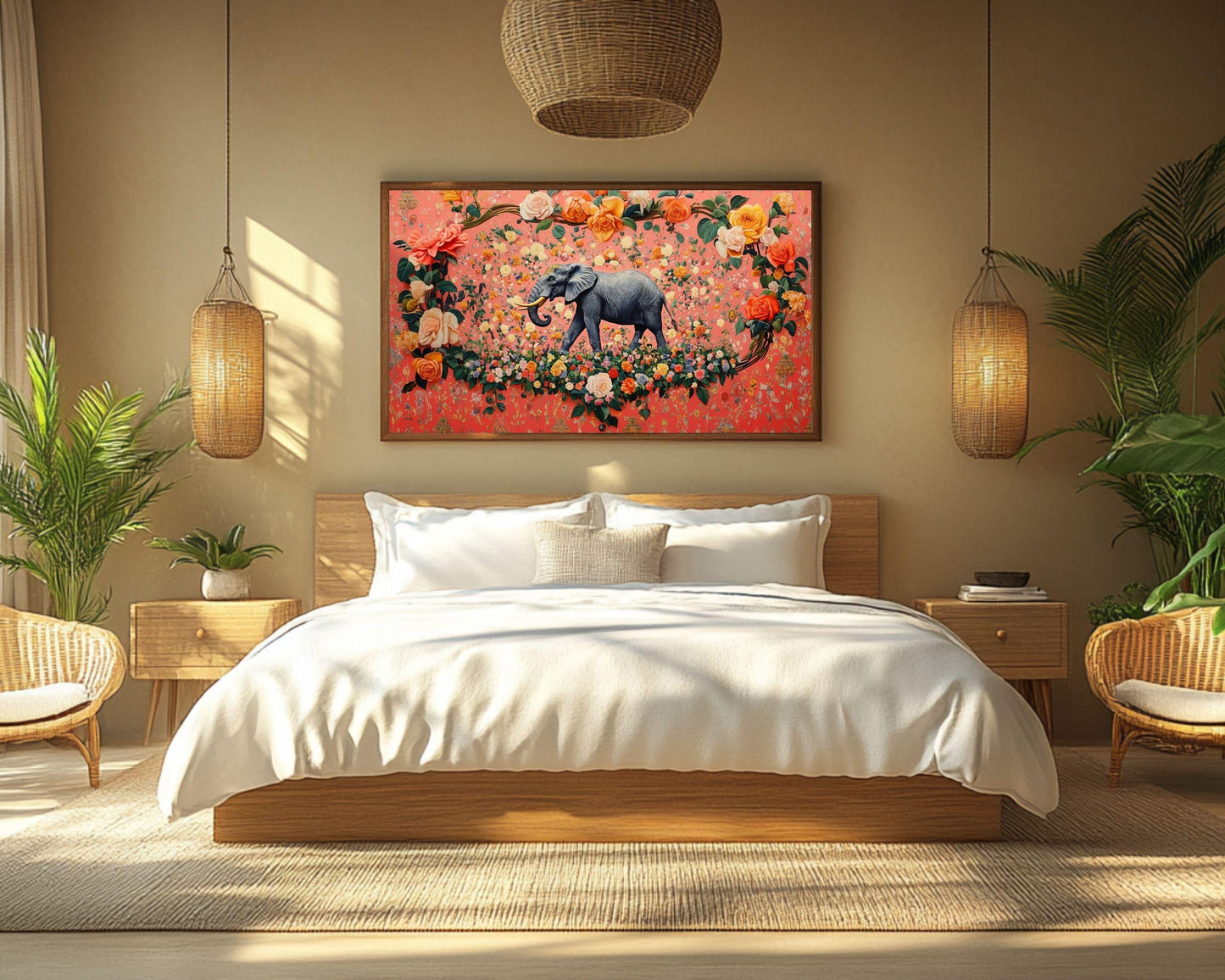 Floral Elephant Art | Regal Canvas Print with Bold Colors