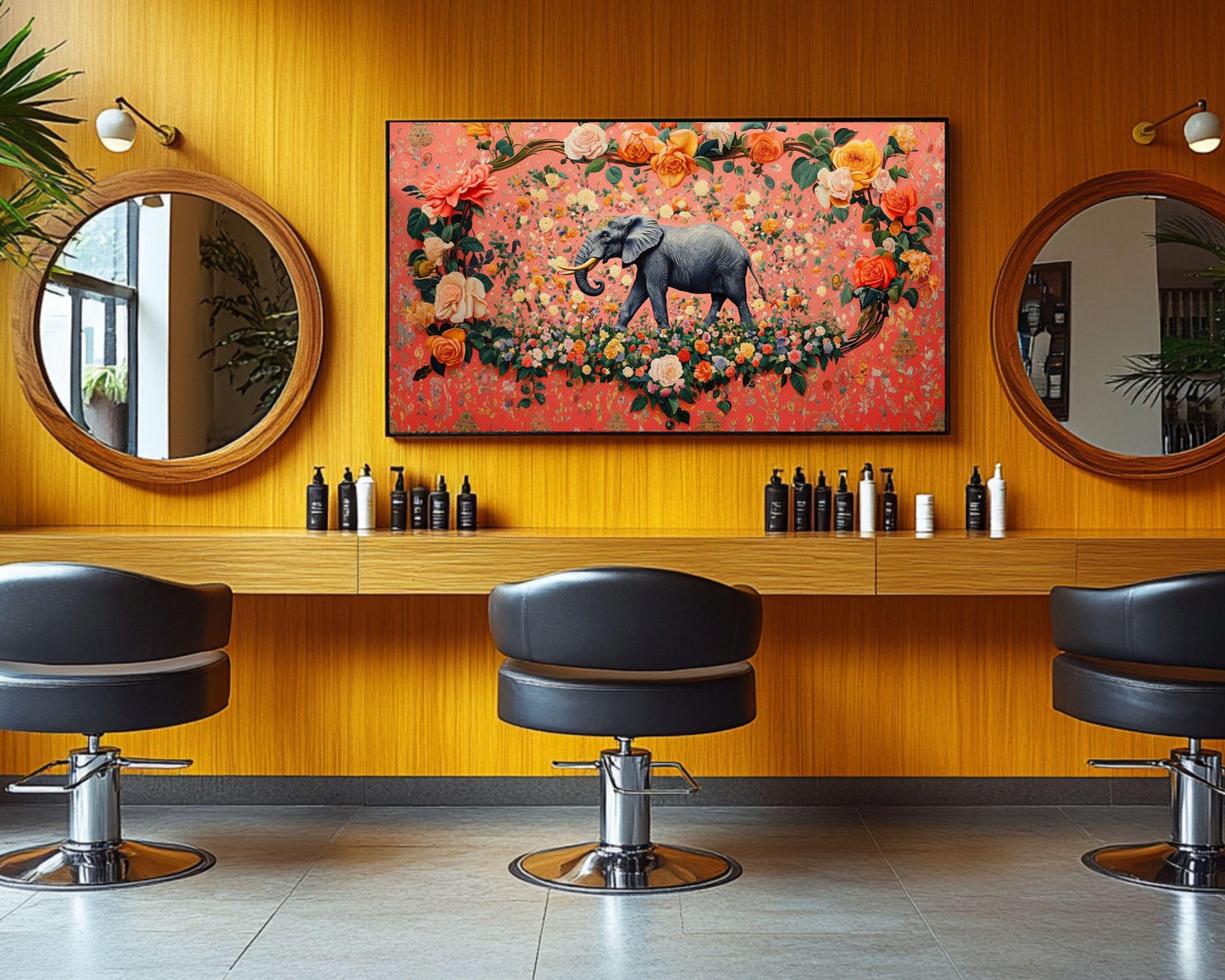 Floral Elephant Art | Regal Canvas Print with Bold Colors