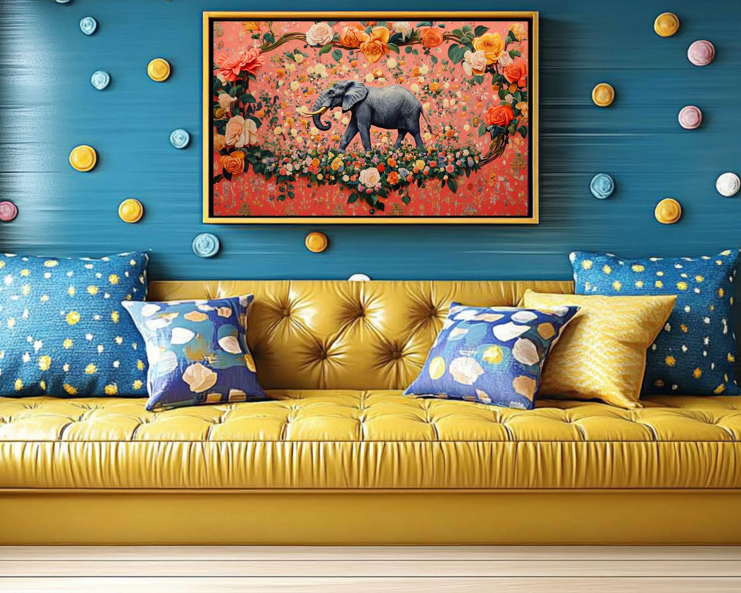 Floral Elephant Art | Regal Canvas Print with Bold Colors