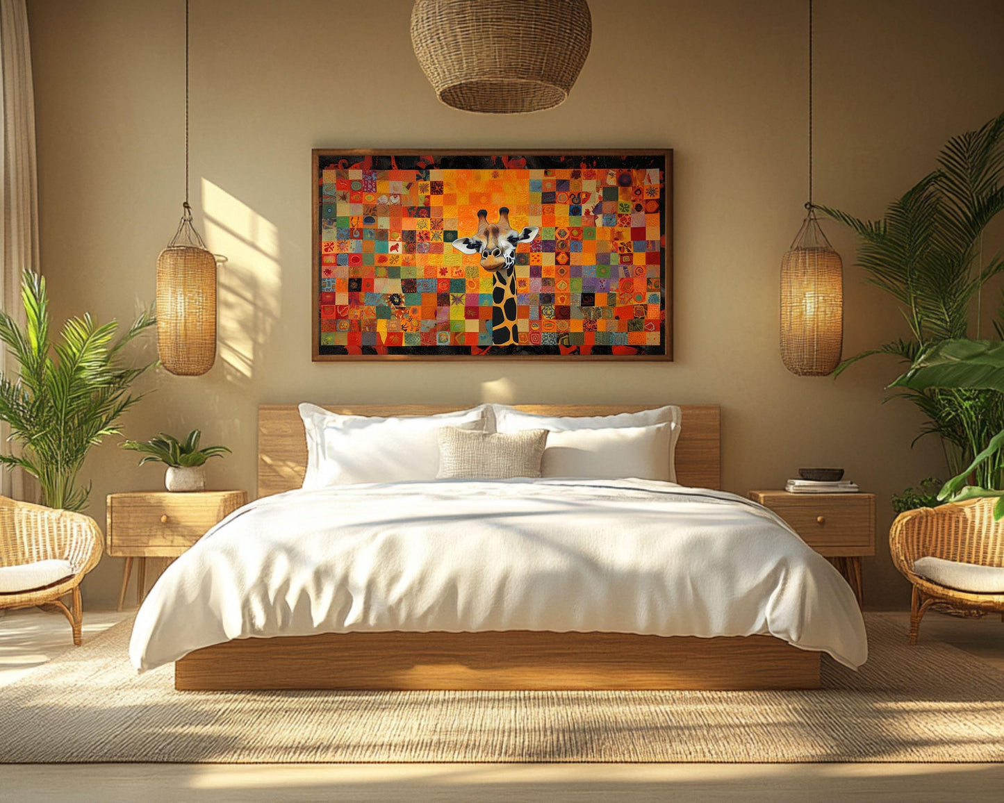 Patchwork Giraffe Art | Vibrant Quilt-Inspired Canvas Print