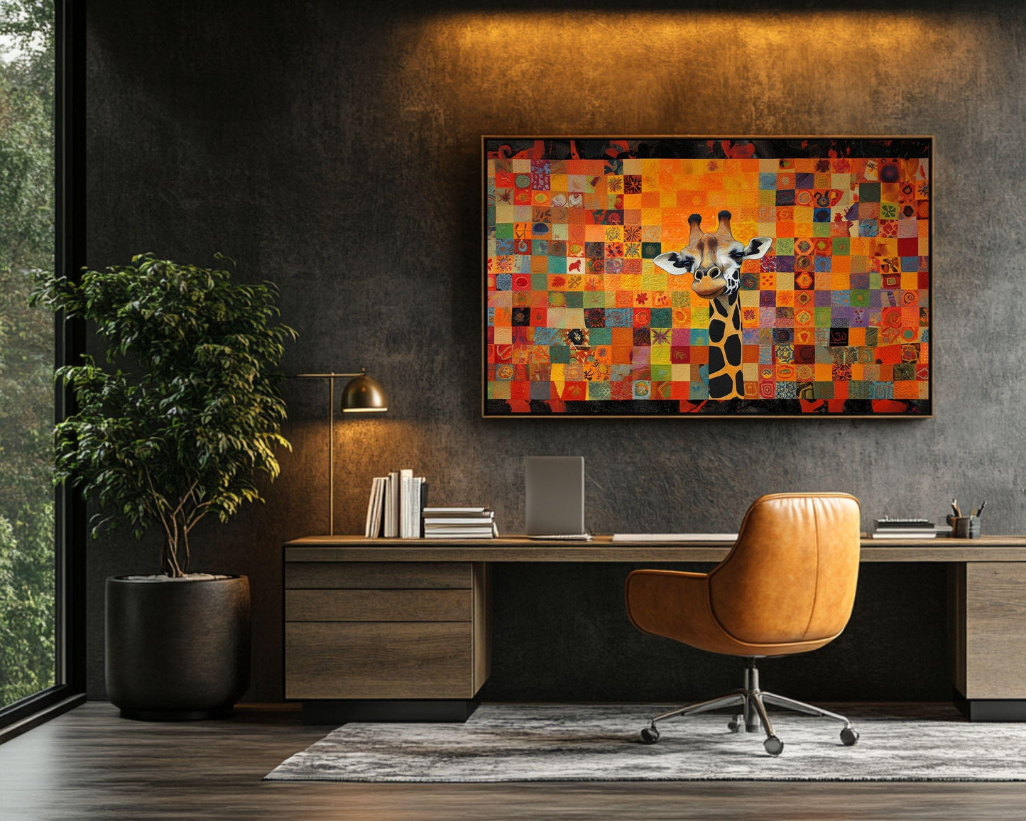 Patchwork Giraffe Art | Vibrant Quilt-Inspired Canvas Print