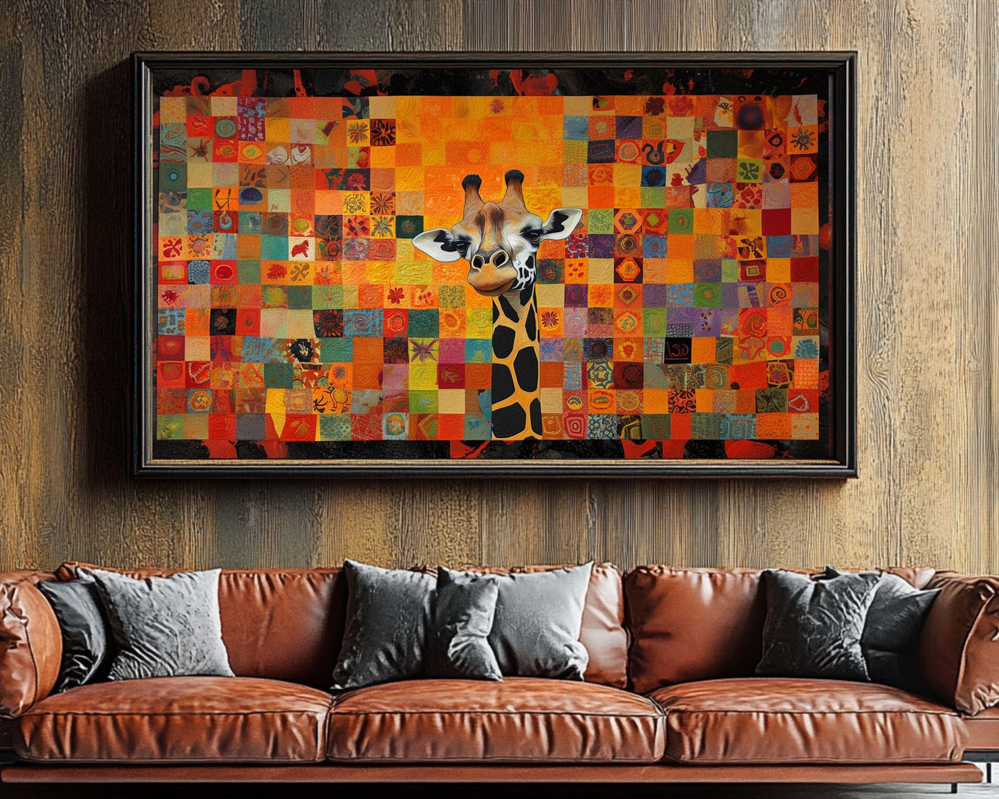 Patchwork Giraffe Art | Vibrant Quilt-Inspired Canvas Print