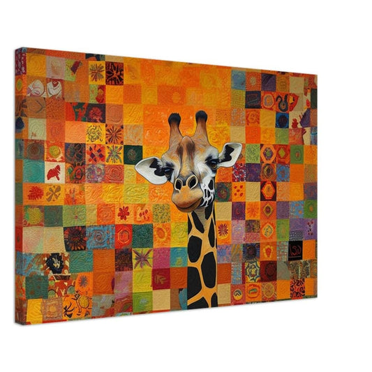 Patchwork Giraffe Art | Vibrant Quilt-Inspired Canvas Print