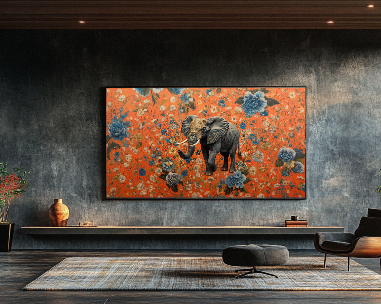 Floral Elephant Art | Majestic Canvas Print with Bold Colors