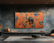 Majestic Elephant Black with Vibrant Floral Background African American canvas print for home decor