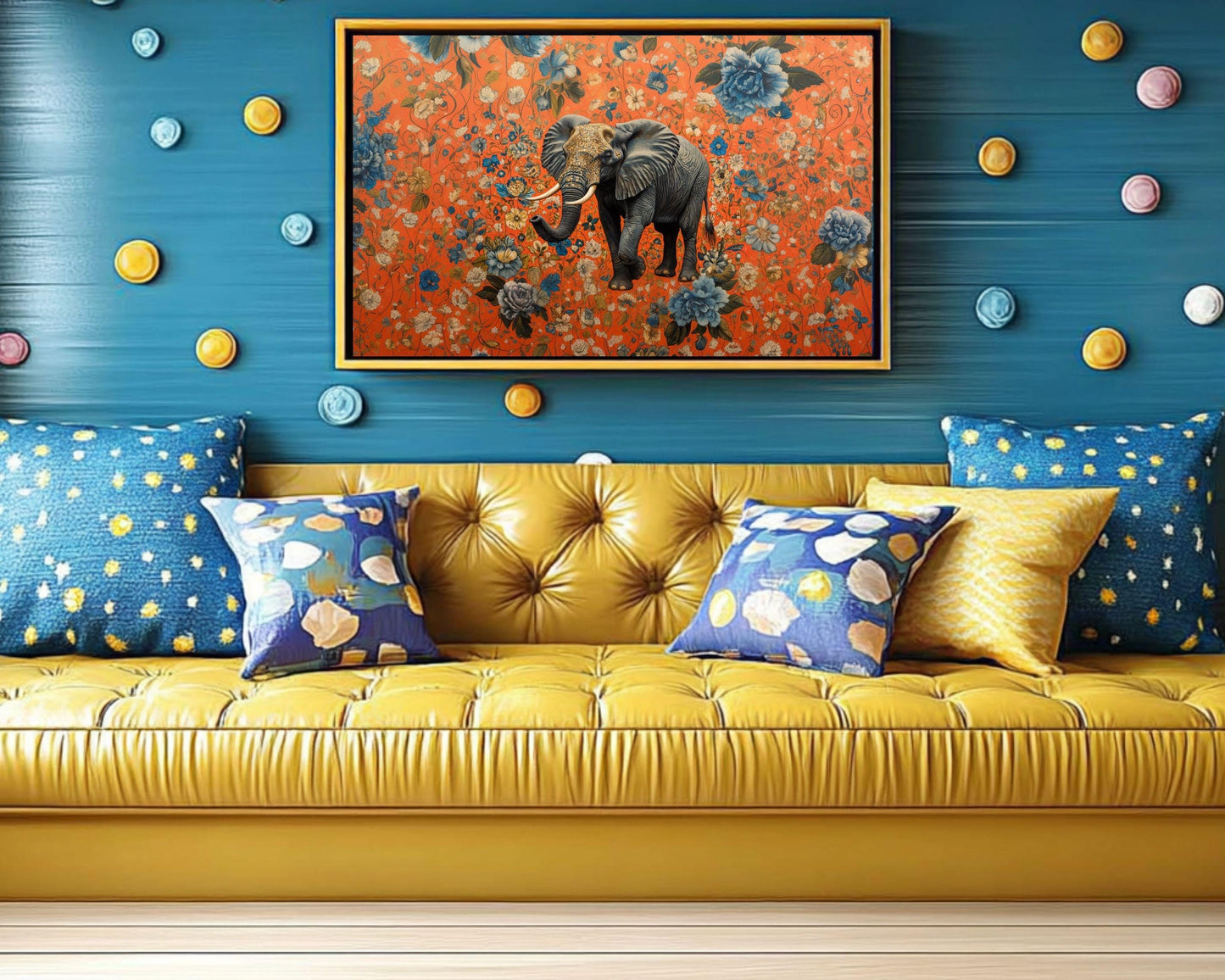 Floral Elephant Art | Majestic Canvas Print with Bold Colors