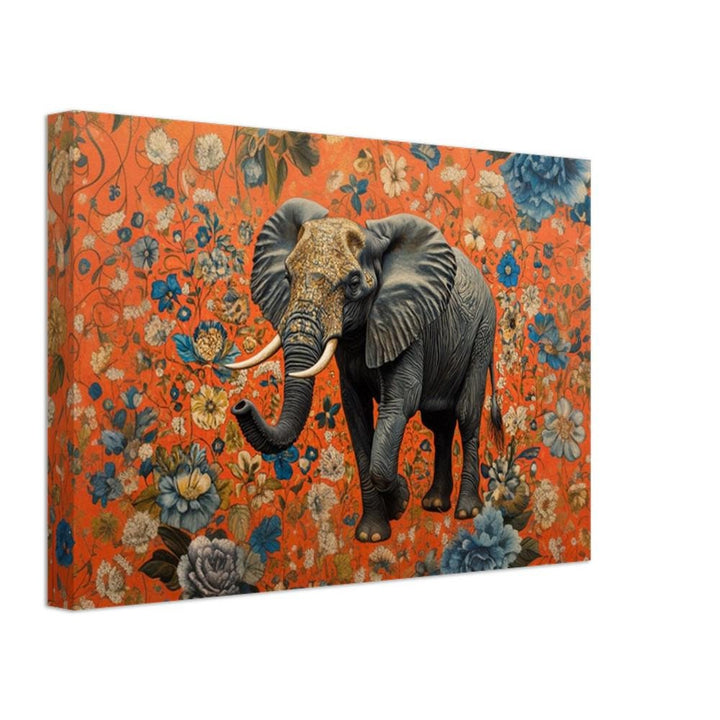 Majestic Elephant Black with Vibrant Floral Background African American canvas print by MoomZee Artwork