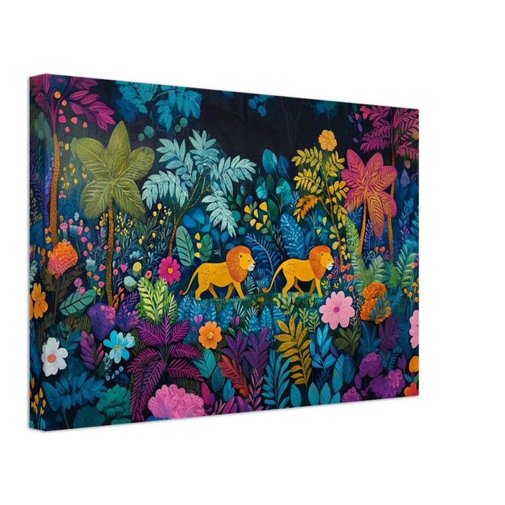 Haitian folk art lion canvas as vibrant African American wall art depicting a bold and colorful black artwork.