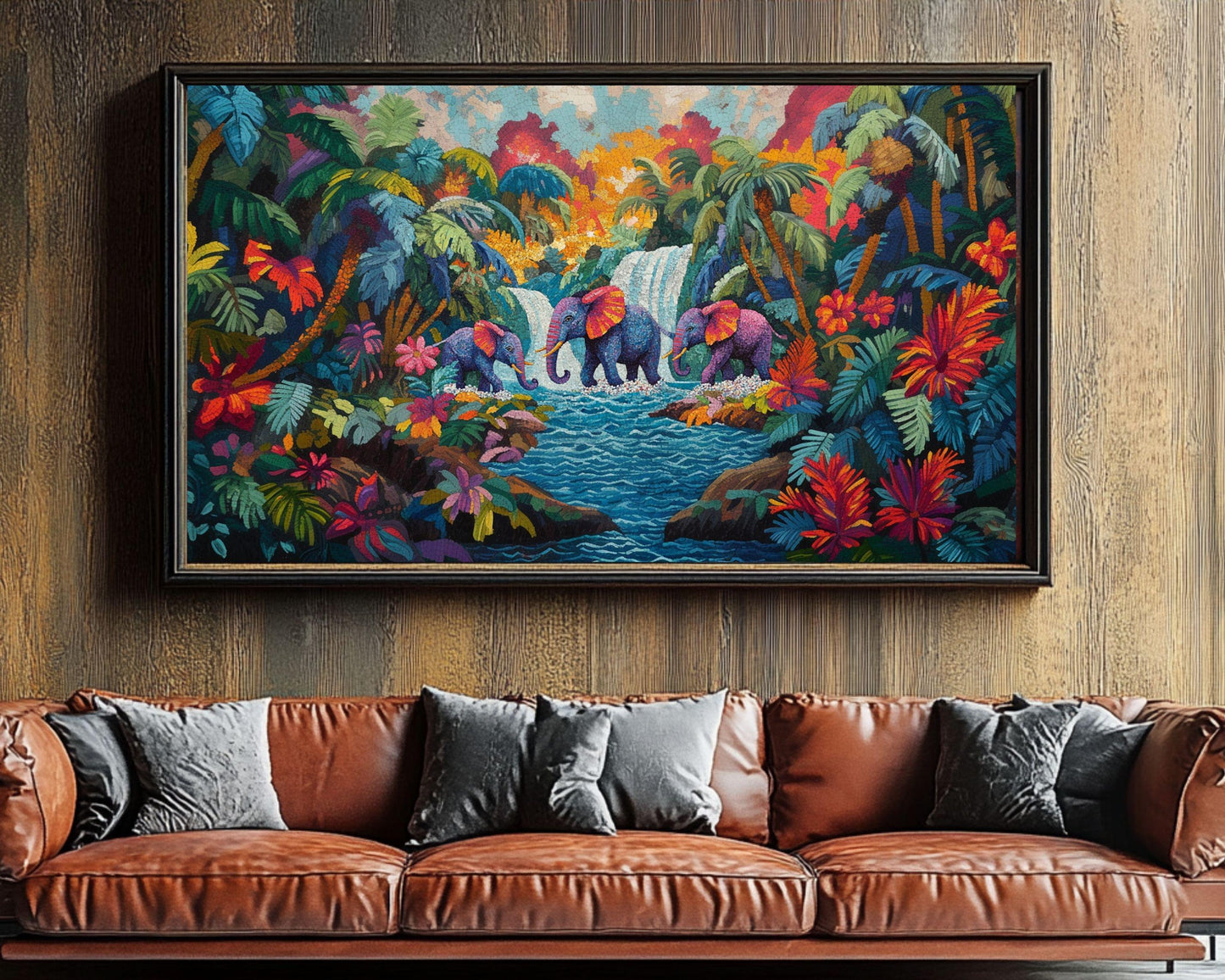 Tropical Elephant Family Art | Vibrant Haitian Canvas Print