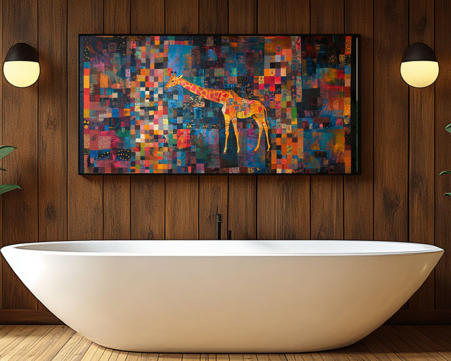 Patchwork Giraffe Canvas | Vibrant Quilt-Inspired Wall Art